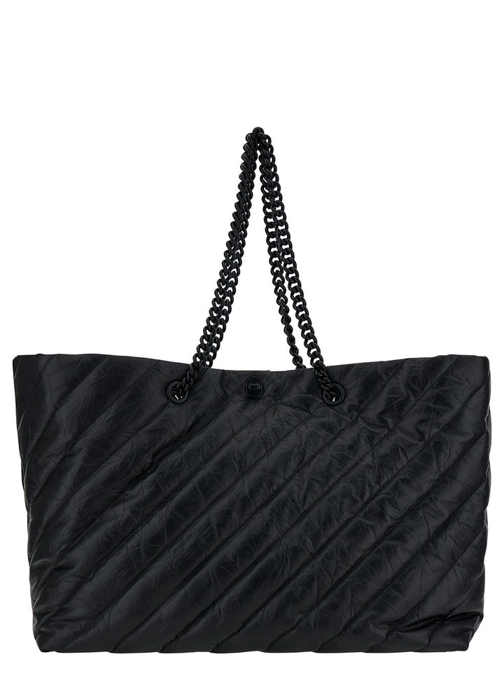 Balenciaga Women 'Big Carry All Crush' Black Tote Bag With B Logo Detail In Quilted Leather Woman