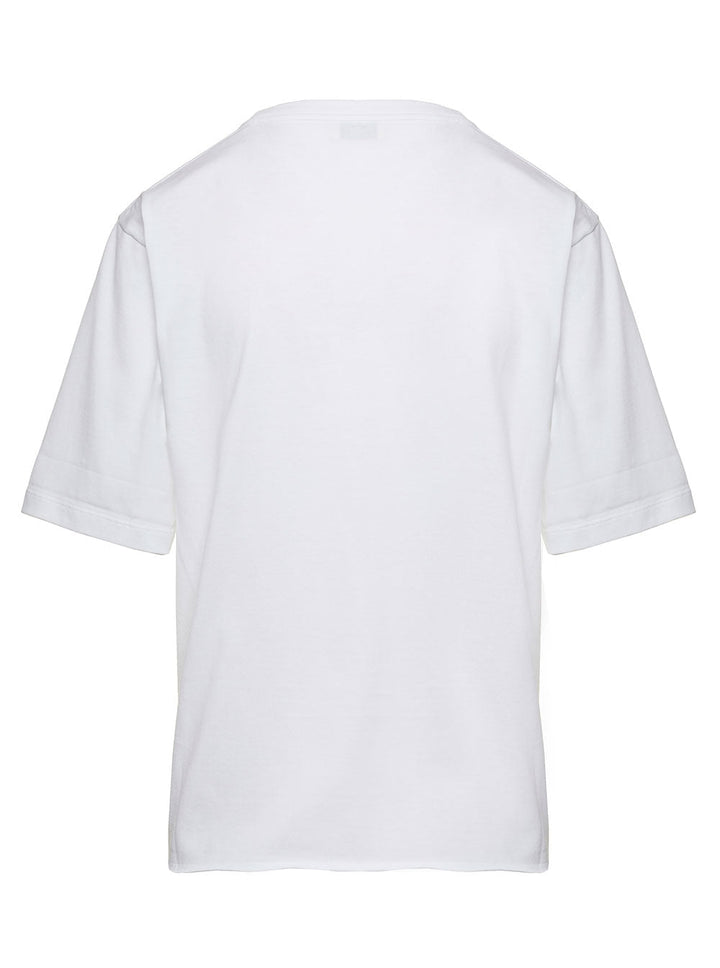 Saint Laurent Women Basic White T-Shirt With Miiddle Logo Print In Cotton Woman