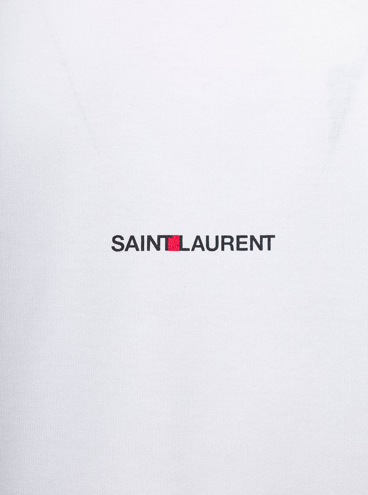 Saint Laurent Women Basic White T-Shirt With Miiddle Logo Print In Cotton Woman