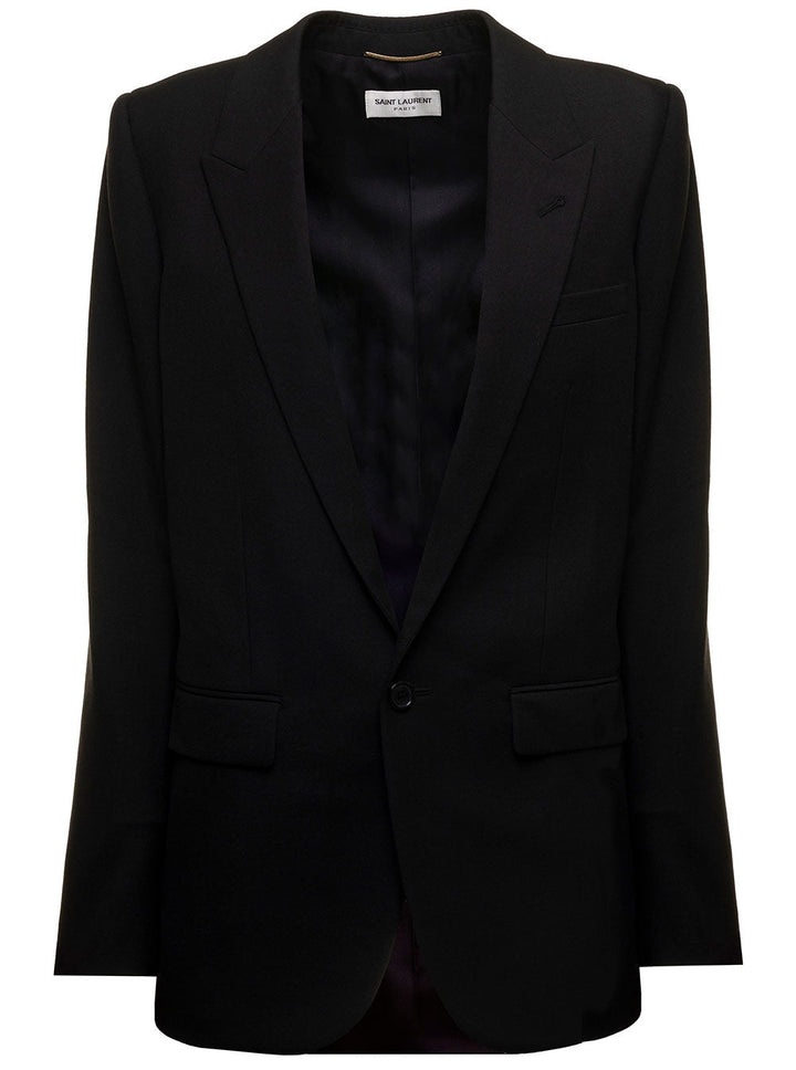 Saint Laurent Women Saint Laurent Woman's Black  Gabardine Single-Breasted Blazer