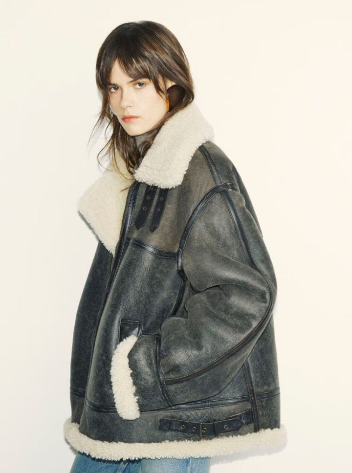 Saint Laurent Women Brown Shearling Jacket With Zip Closure In Leather Woman