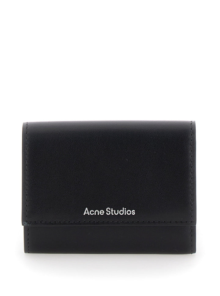 Acne Studios Women Black Trifold Wallet With Logo In Smooth Leather Woman