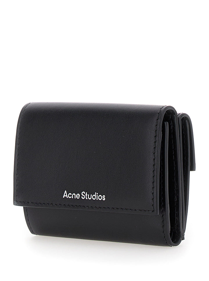Acne Studios Women Black Trifold Wallet With Logo In Smooth Leather Woman