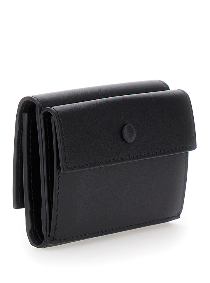 Acne Studios Women Black Trifold Wallet With Logo In Smooth Leather Woman
