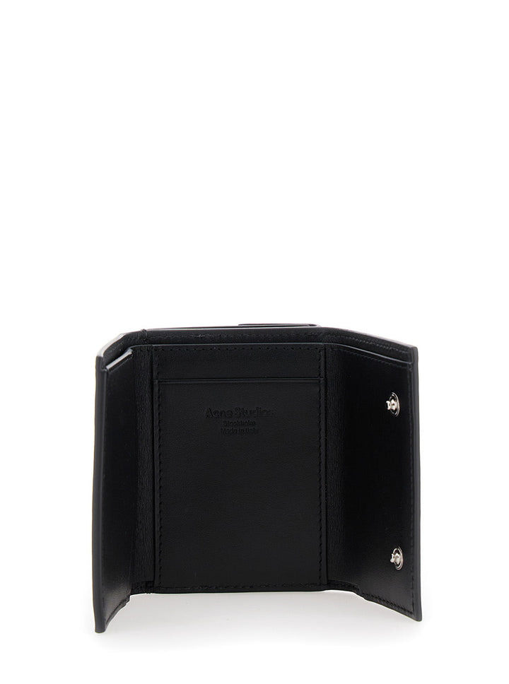 Acne Studios Women Black Trifold Wallet With Logo In Smooth Leather Woman
