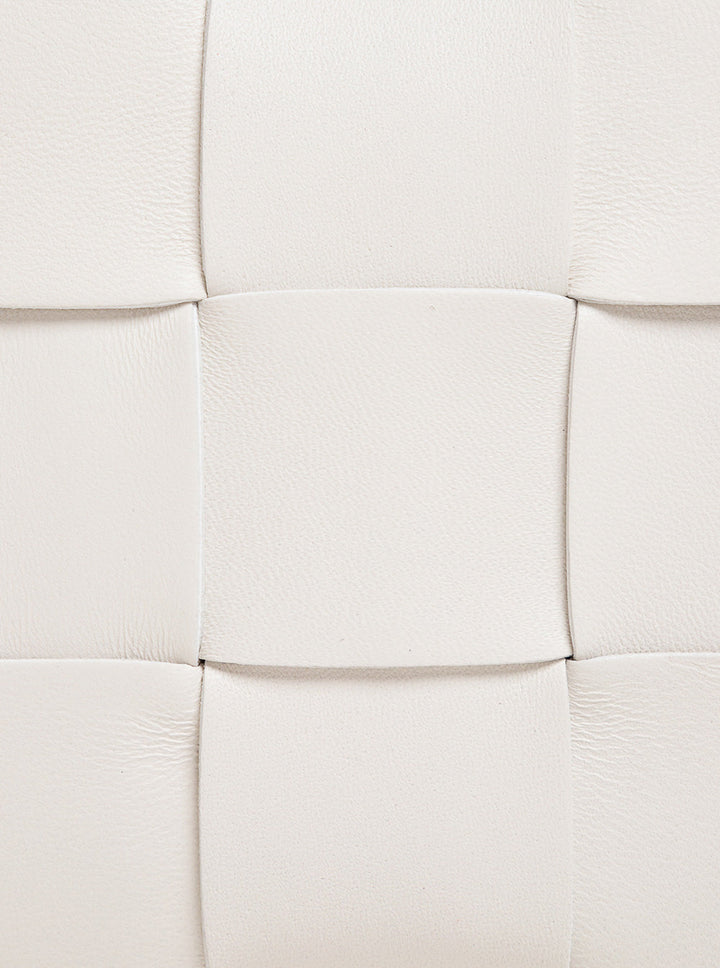 Bottega Veneta Women Cassette White Leather Crossbody Bag In Intreccio Nappa Leather