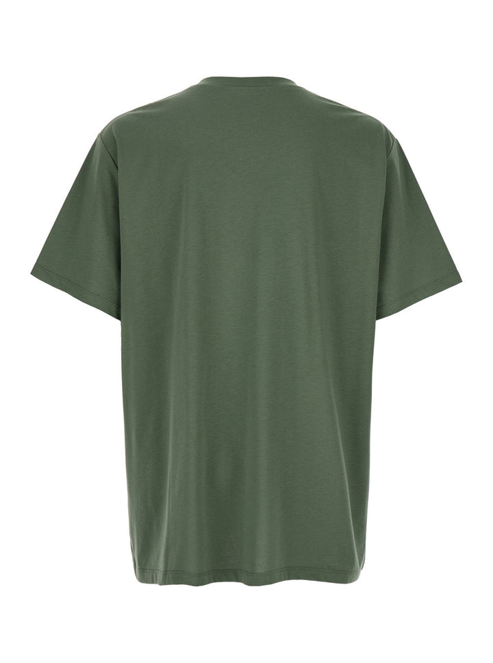 Balmain Men Green Crewneck T-Shirt With Logo Lettering On The Front In Cotton Man