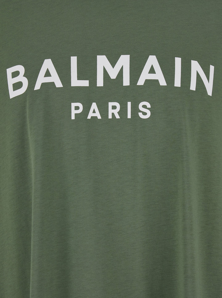 Balmain Men Green Crewneck T-Shirt With Logo Lettering On The Front In Cotton Man