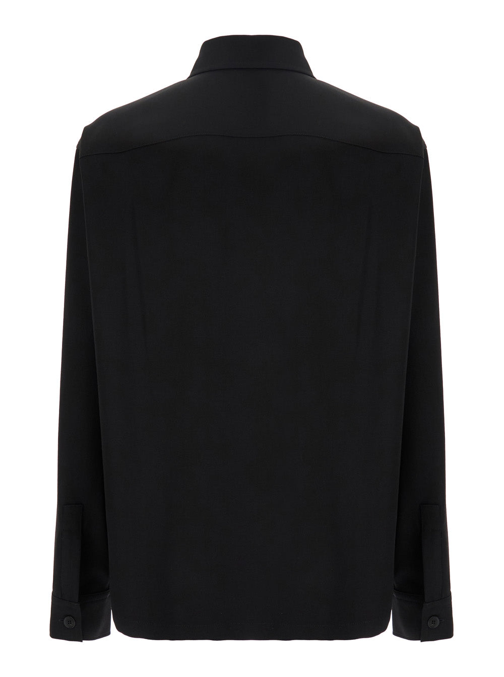 Balmain Men Black Shirt With Classic Collar And Logo Detail On The Pocket In Wool Stretch Man