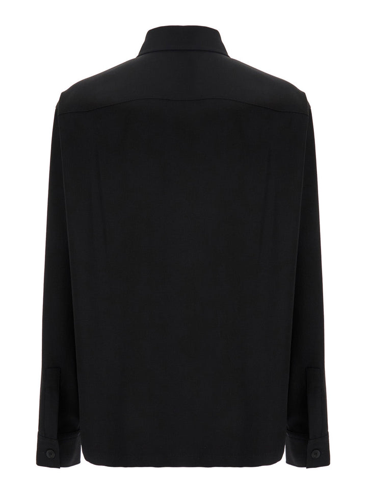 Balmain Men Black Shirt With Classic Collar And Logo Detail On The Pocket In Wool Stretch Man