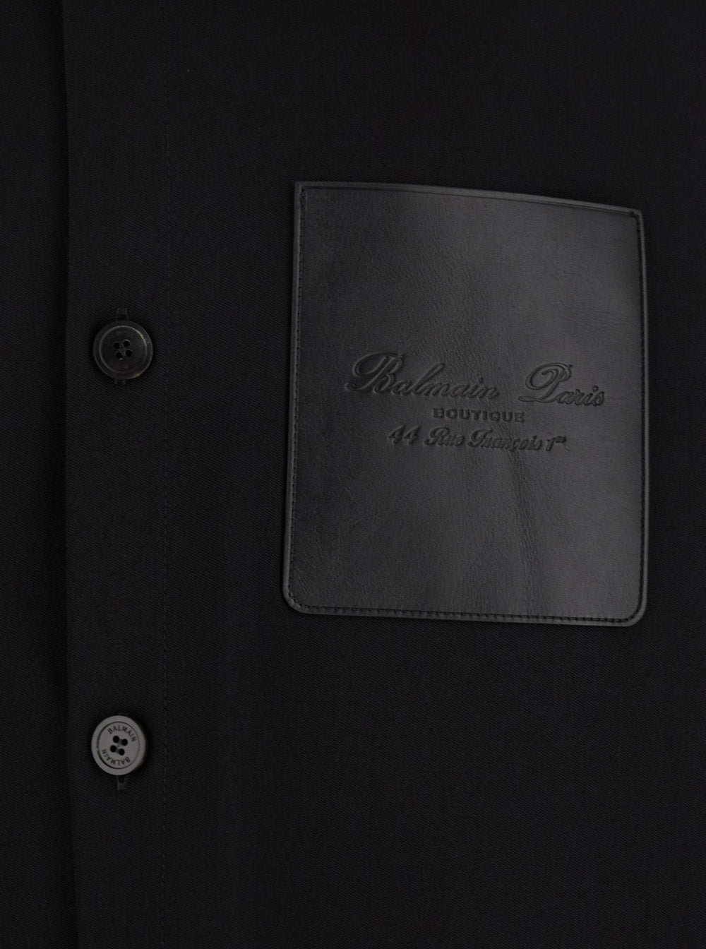 Balmain Men Black Shirt With Classic Collar And Logo Detail On The Pocket In Wool Stretch Man
