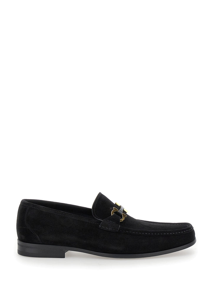 Ferragamo Men 'Grandioso 2' Black Loafers With Gancini In Suede Man