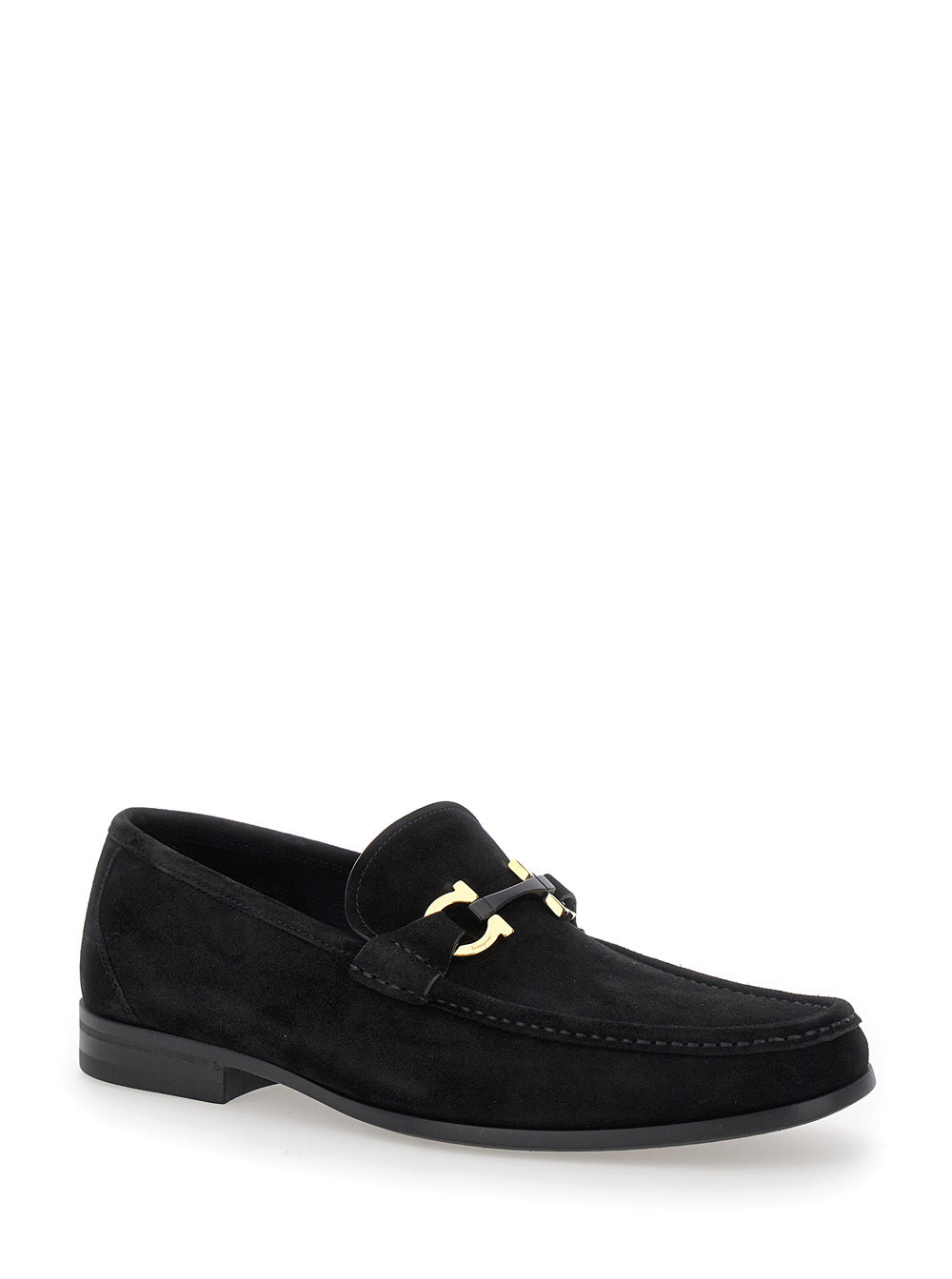 Ferragamo Men 'Grandioso 2' Black Loafers With Gancini In Suede Man