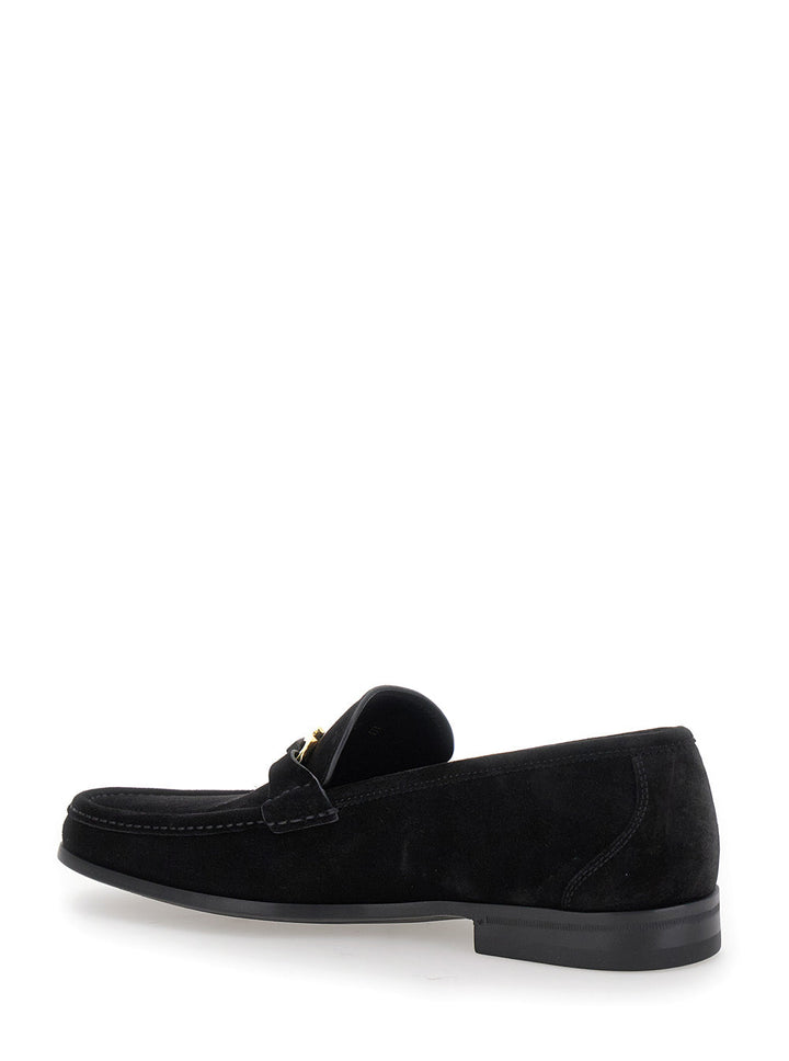 Ferragamo Men 'Grandioso 2' Black Loafers With Gancini In Suede Man