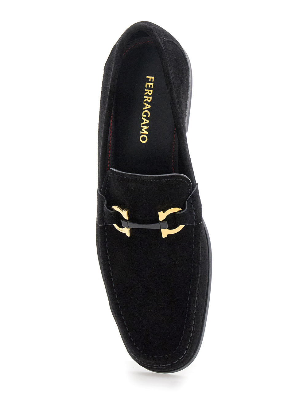 Ferragamo Men 'Grandioso 2' Black Loafers With Gancini In Suede Man