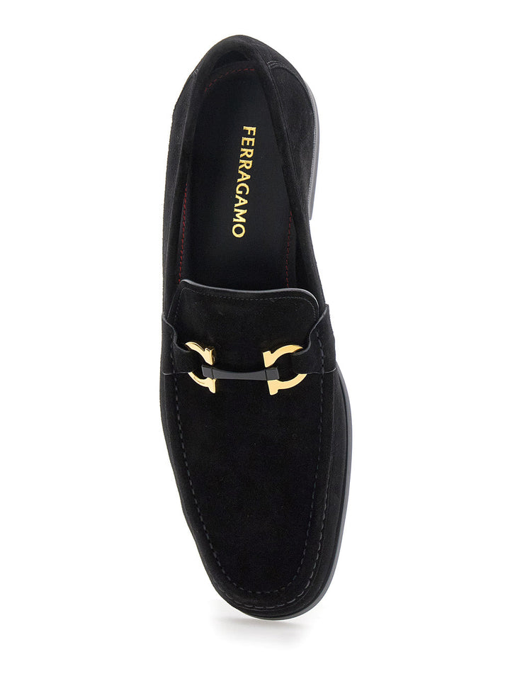 Ferragamo Men 'Grandioso 2' Black Loafers With Gancini In Suede Man