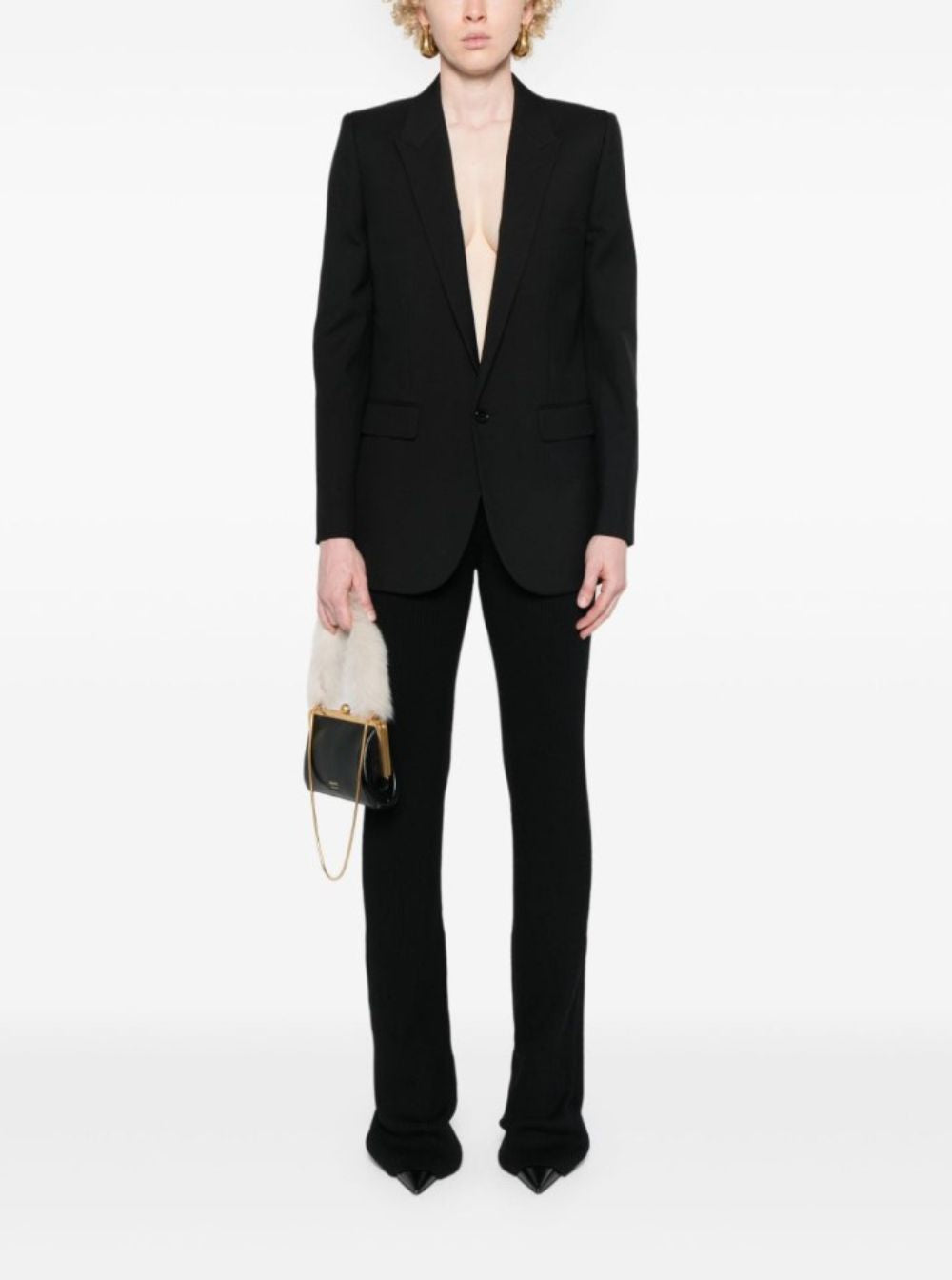 Saint Laurent Women Saint Laurent Woman's Black  Gabardine Single-Breasted Blazer