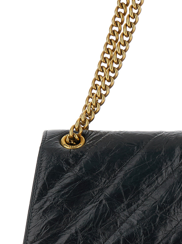 Balenciaga Women 'Crush M' Black Crossbody Bag With B Logo In Crush Quilted Leather Woman