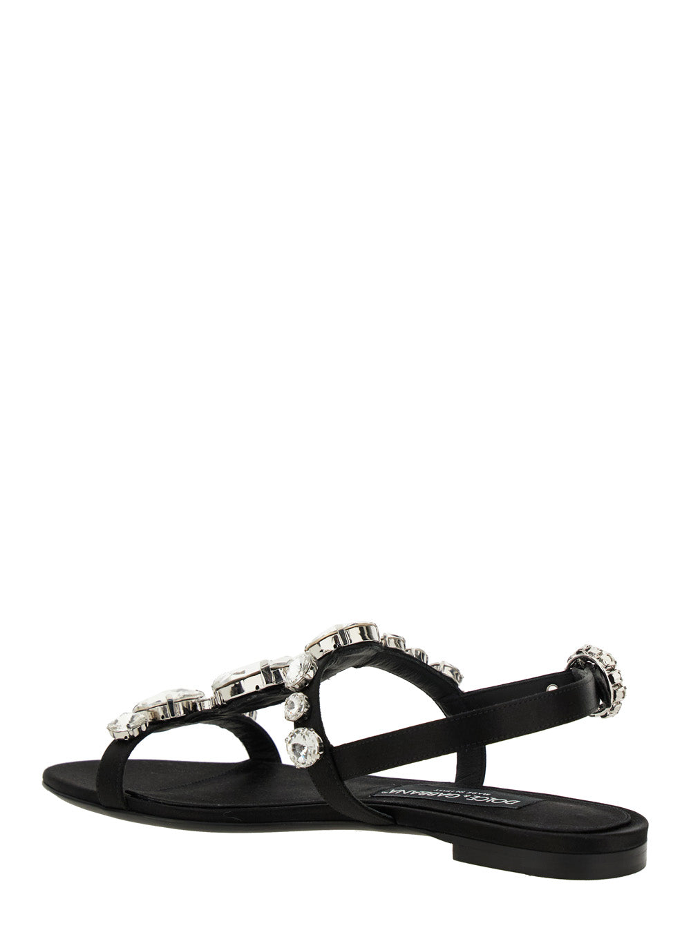 Dolce & Gabbana Women Black Sandals With Embroidered Stones Decorations In Satin Woman