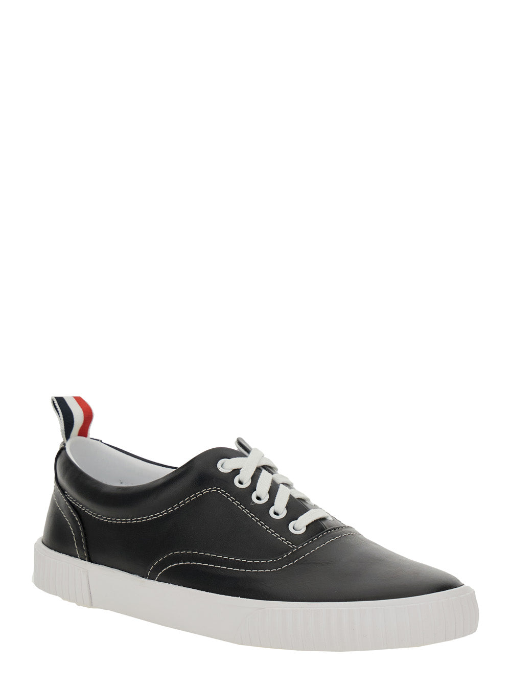 Thom Browne Men 'Heritage' Black Sneakers With Logo Tab On Heel In Leather Man