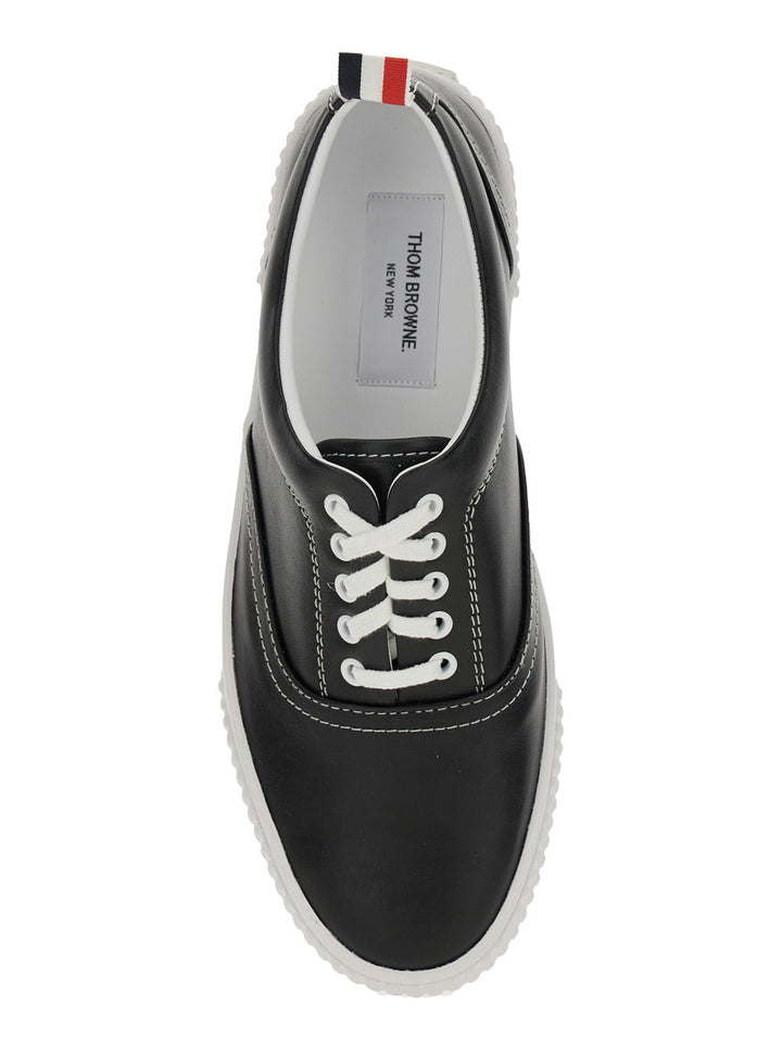 Thom Browne Men 'Heritage' Black Sneakers With Logo Tab On Heel In Leather Man