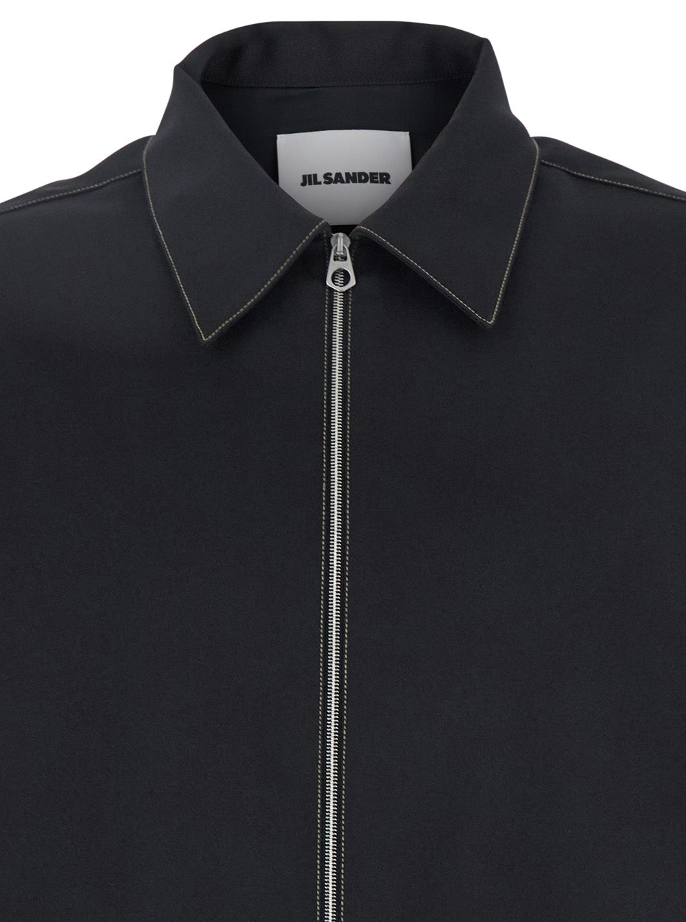 Jil Sander Men Black Zip-Up Shirt With Contrasting Stitching In Tech Fabric Man
