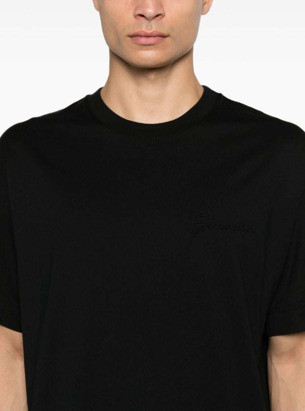 Givenchy Men Black Crewneck T-Shirt With Embossed Logo On Front In Cotton Man