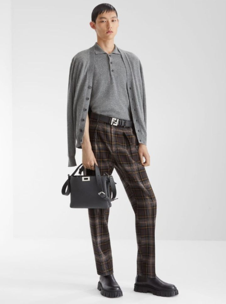 Fendi Men Brown Pants With All-Over Tartan Motif In Wool Man