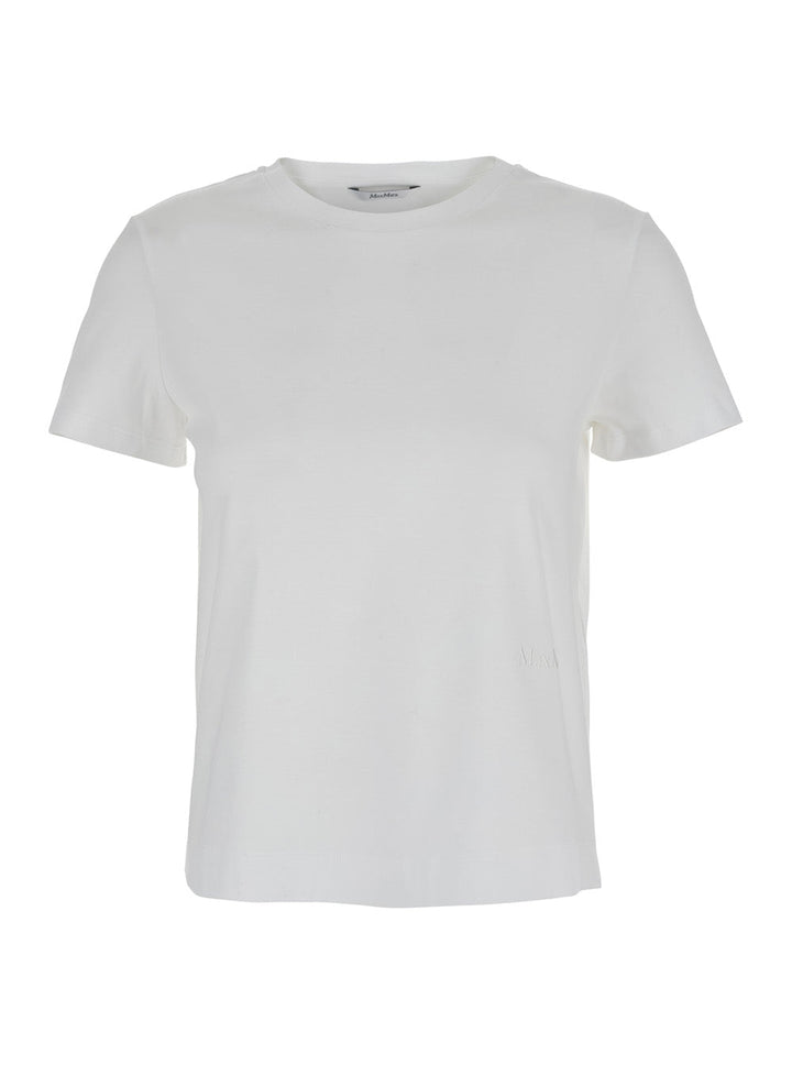 Max Mara Women 'Nerina' White Crewneck T-Shirt With Tonal Logo Lettering On The Front In Cotton Woman