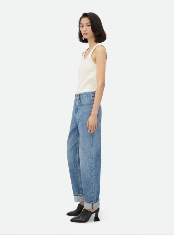 Bottega Veneta Women 'Vintage Indigo' Blue Jeans With Turn-Up Hem In Cotton Blend Woman