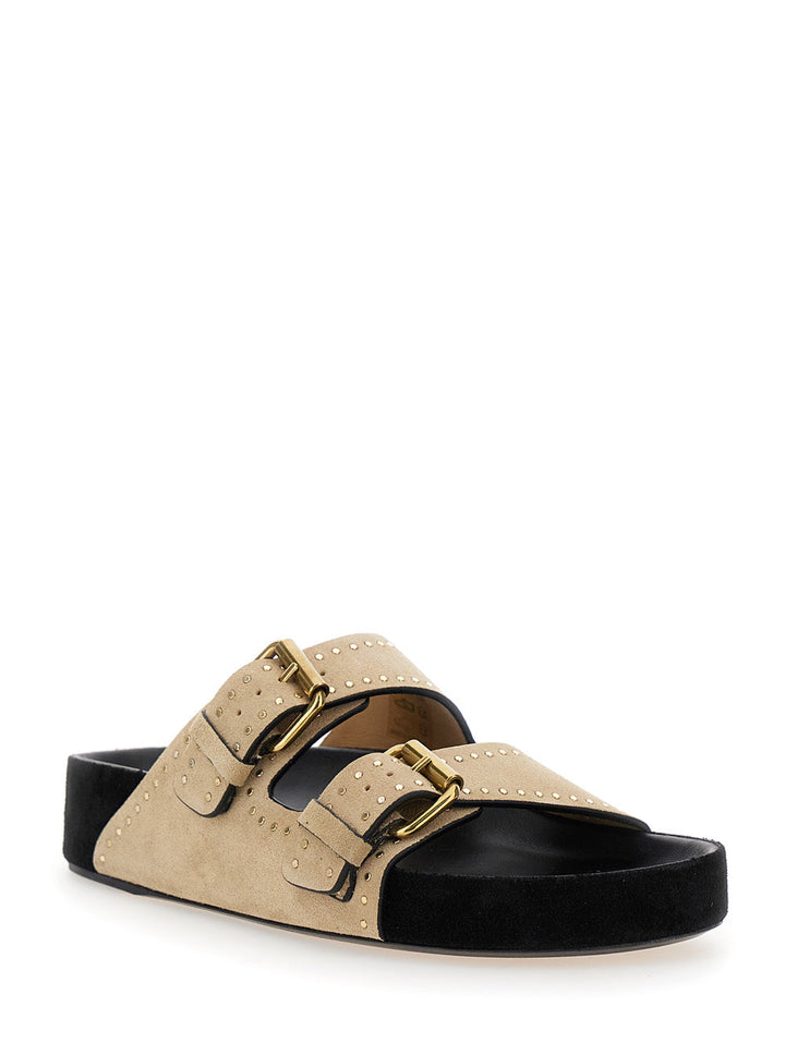 Isabel Marant Women 'Lennyo' Beige Slip-On Sandals With Stud Details In Suede Woman