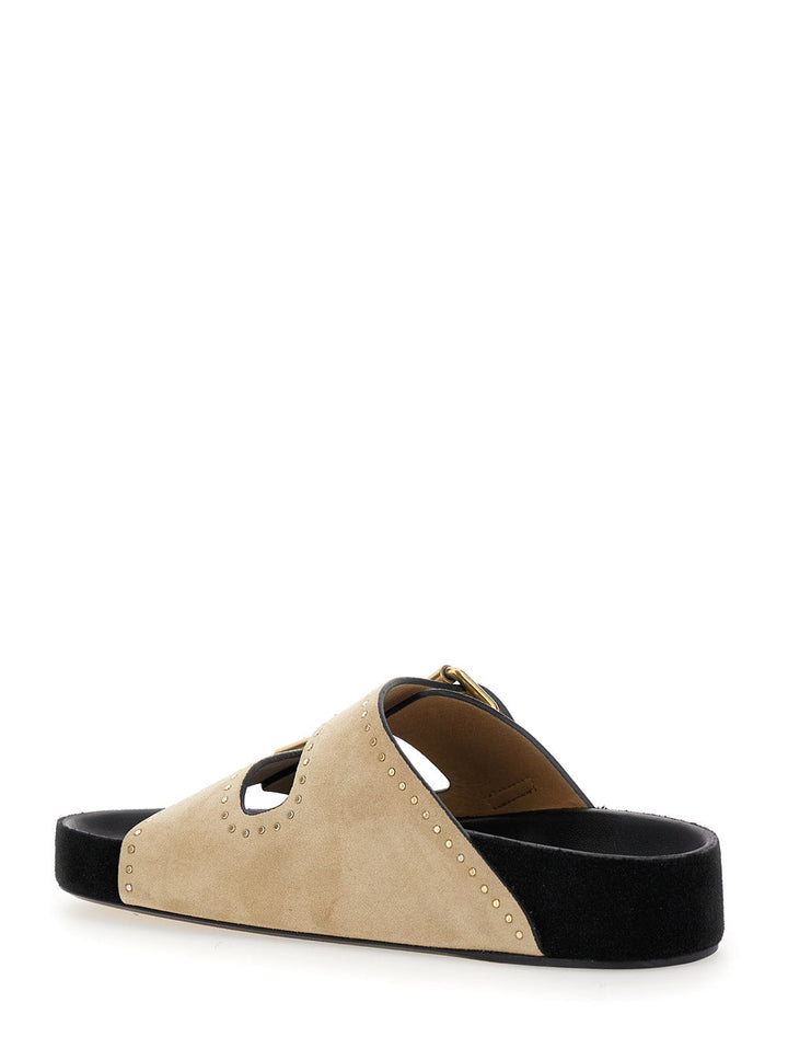Isabel Marant Women 'Lennyo' Beige Slip-On Sandals With Stud Details In Suede Woman
