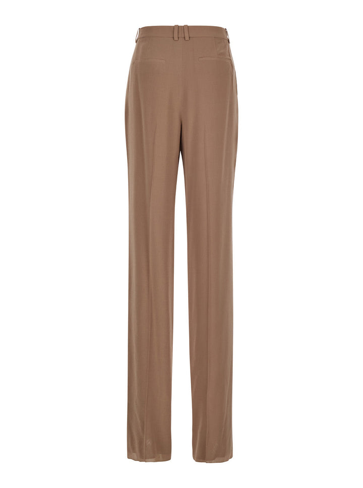 Saint Laurent Women Beige Pants With High Waist And Pences On The Front  In Silk Woman