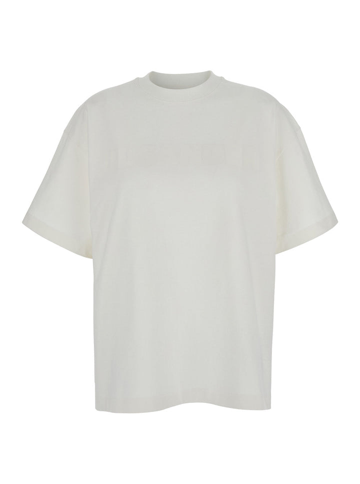 Jil Sander Women White Crewneck T-Shirt With Tonal Logo Print On The Front In Cotton Woman