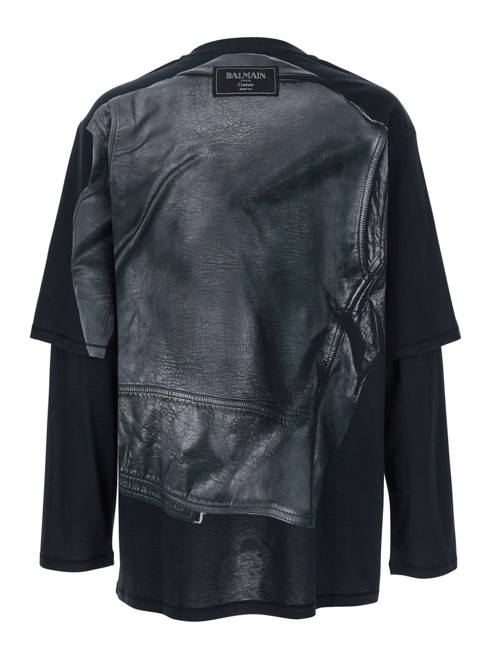 Balmain Men Leather Trompe L'œil Ls T-Shirt
