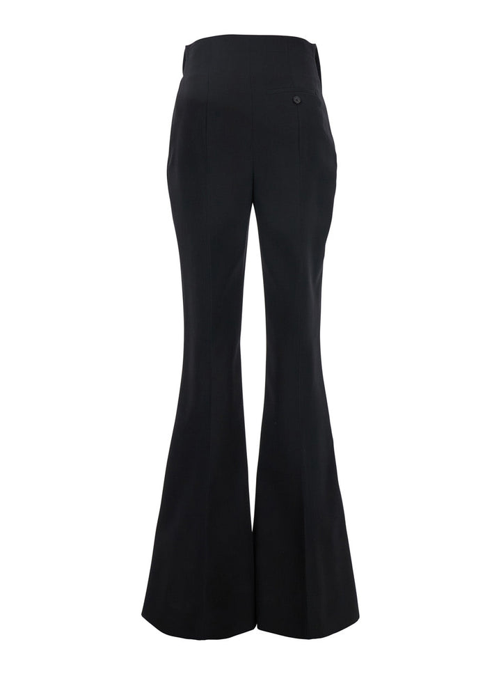 Alexander Mcqueen Women Black Flared Pants With Foldover Waist In Wool Woman