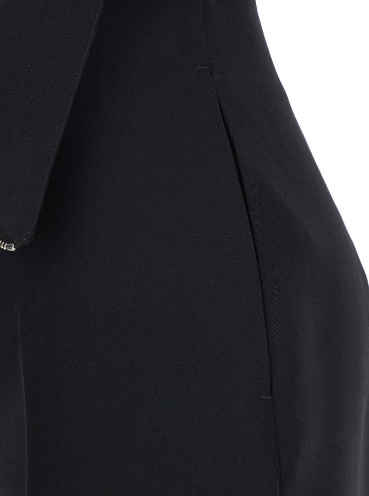 Alexander Mcqueen Women Black Flared Pants With Foldover Waist In Wool Woman