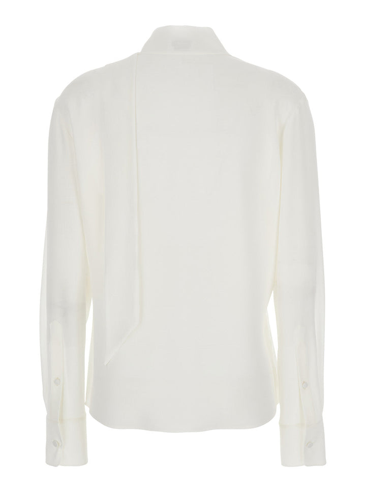 Alexander Mcqueen Women White Blouse With Scarf Detail On The Front In Silk Woman