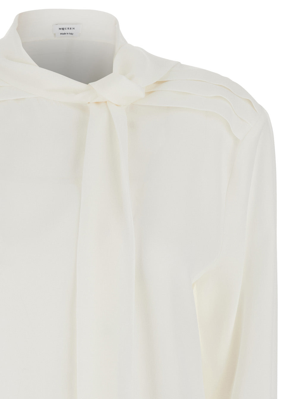 Alexander Mcqueen Women White Blouse With Scarf Detail On The Front In Silk Woman