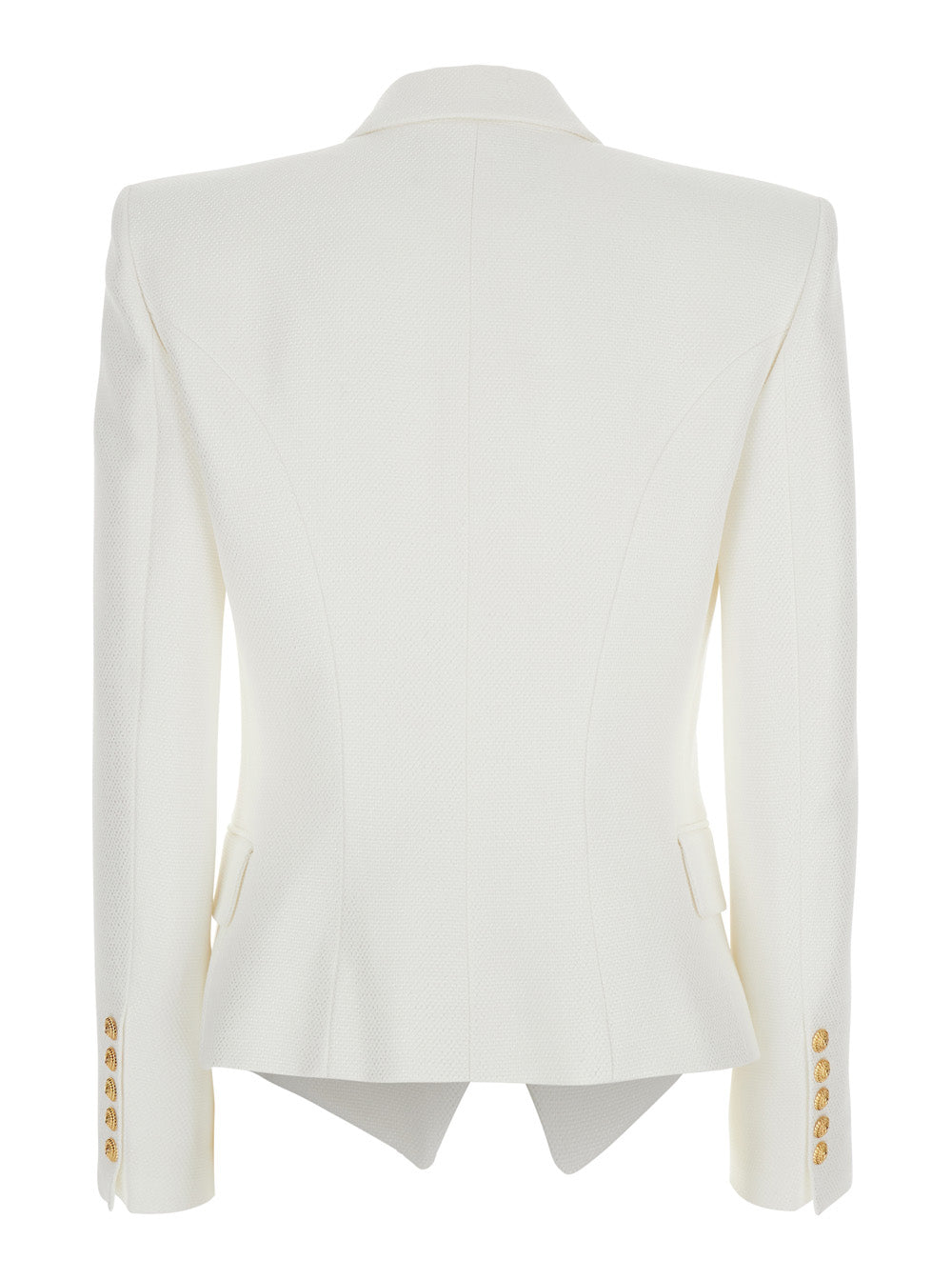 Balmain Women White Double-Breasted Jacket With Peak Lapels And Logo Buttons In Fabric Women