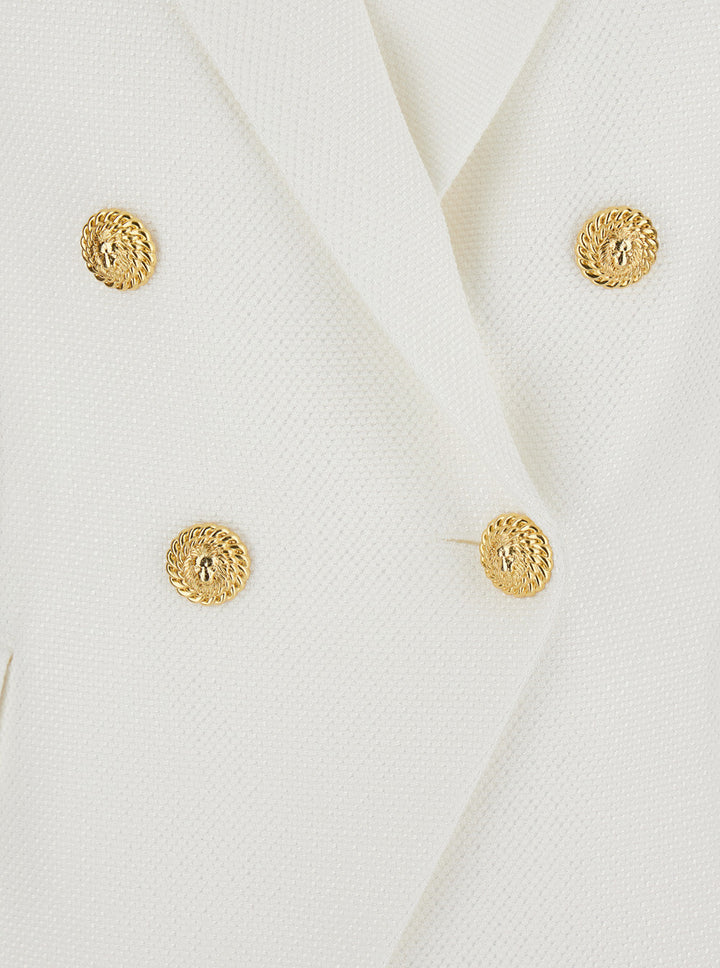 Balmain Women White Double-Breasted Jacket With Peak Lapels And Logo Buttons In Fabric Women