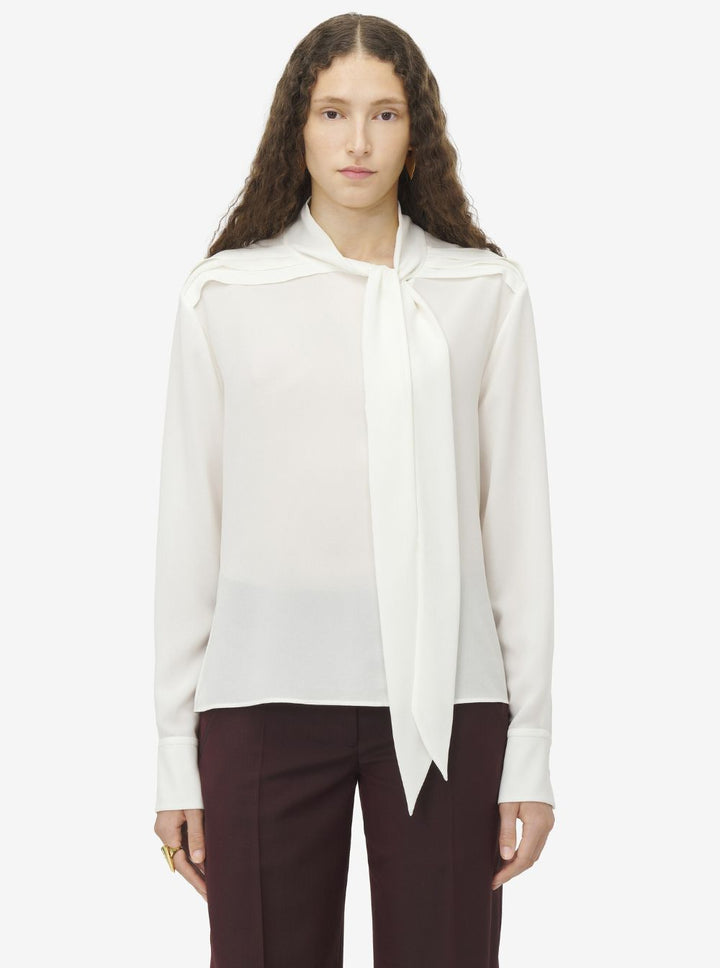 Alexander Mcqueen Women White Blouse With Scarf Detail On The Front In Silk Woman