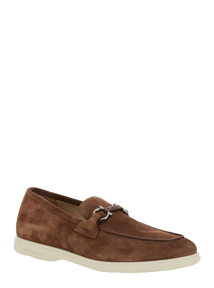 Ferragamo Men 'Cosimo' Brown Loafers With Metallic Hooks On The Front In Suede Man