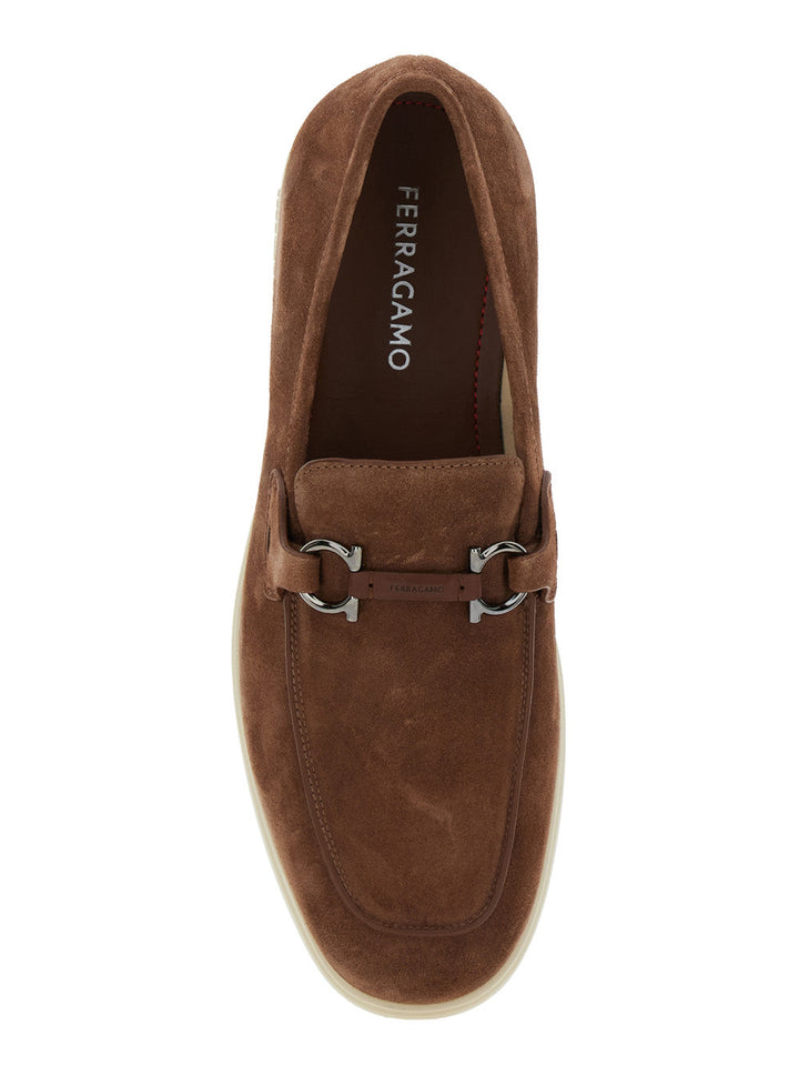 Ferragamo Men 'Cosimo' Brown Loafers With Metallic Hooks On The Front In Suede Man