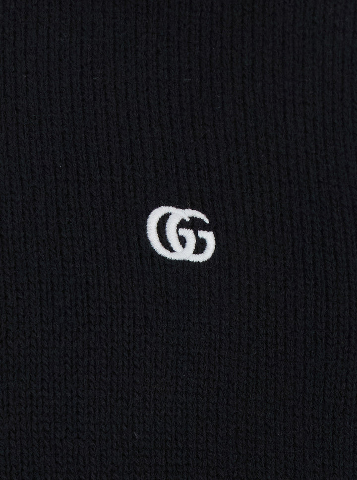 Gucci Men Black Crewneck Sweater With Gg Logo Embroidered On The Front In Wool And Cashmere Blend Man