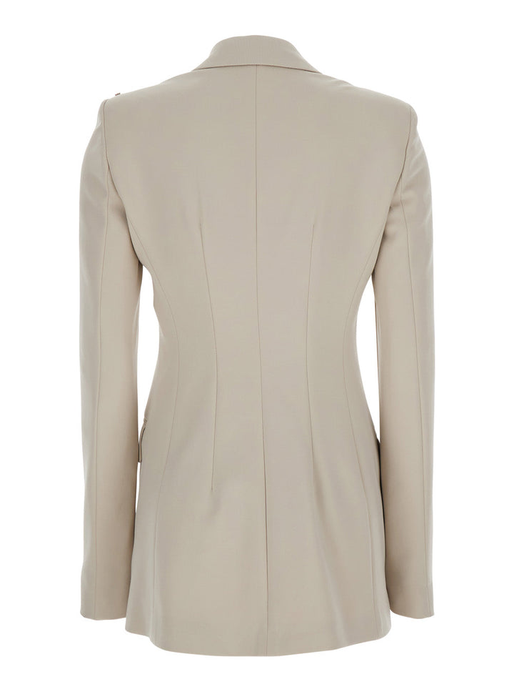 Sportmax Women 'Frizzo' Beige Double-Breasted Jacket With Peak Revers In Tech Fabric Stretch Woman