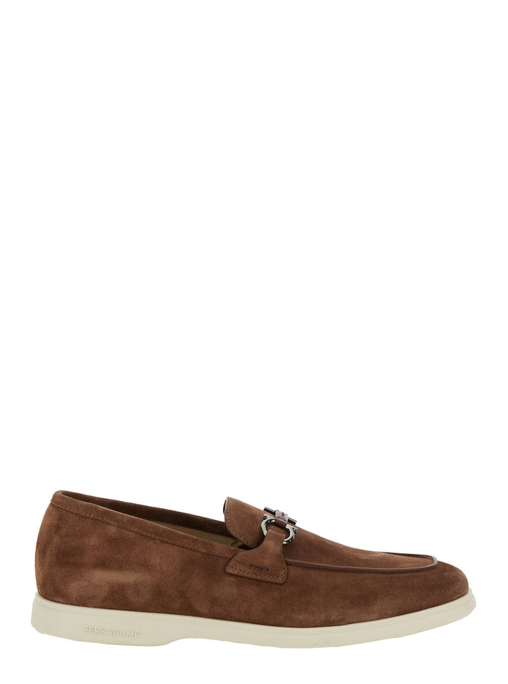 Ferragamo Men 'Cosimo' Brown Loafers With Metallic Hooks On The Front In Suede Man