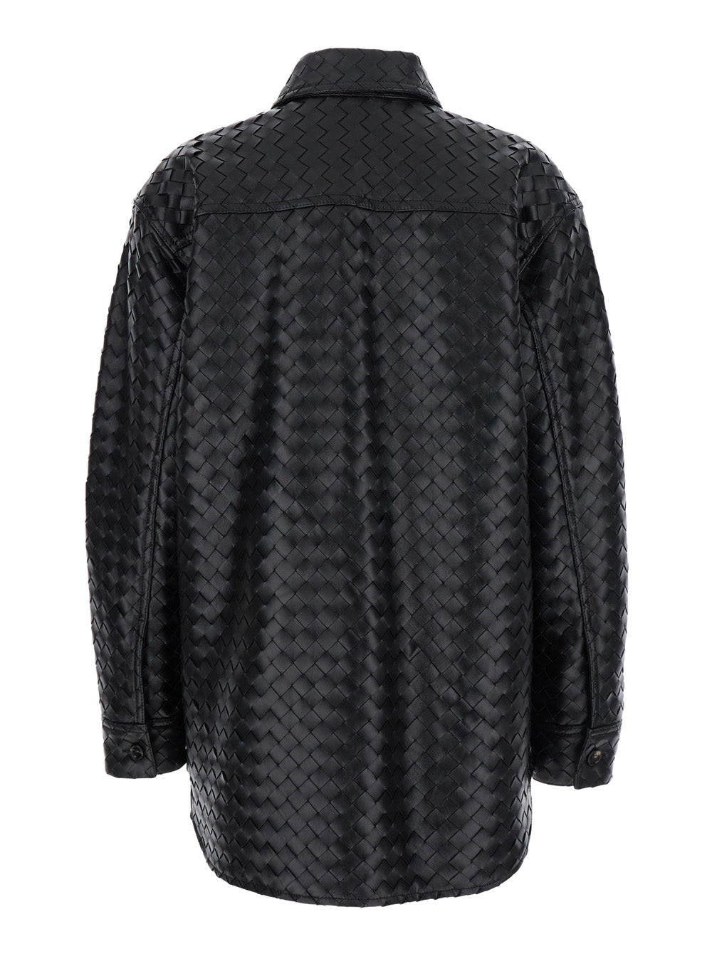 Bottega Veneta Women Black Shirt With All-Over Woven Pattern In Leather Woman
