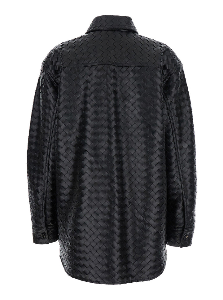 Bottega Veneta Women Black Shirt With All-Over Woven Pattern In Leather Woman
