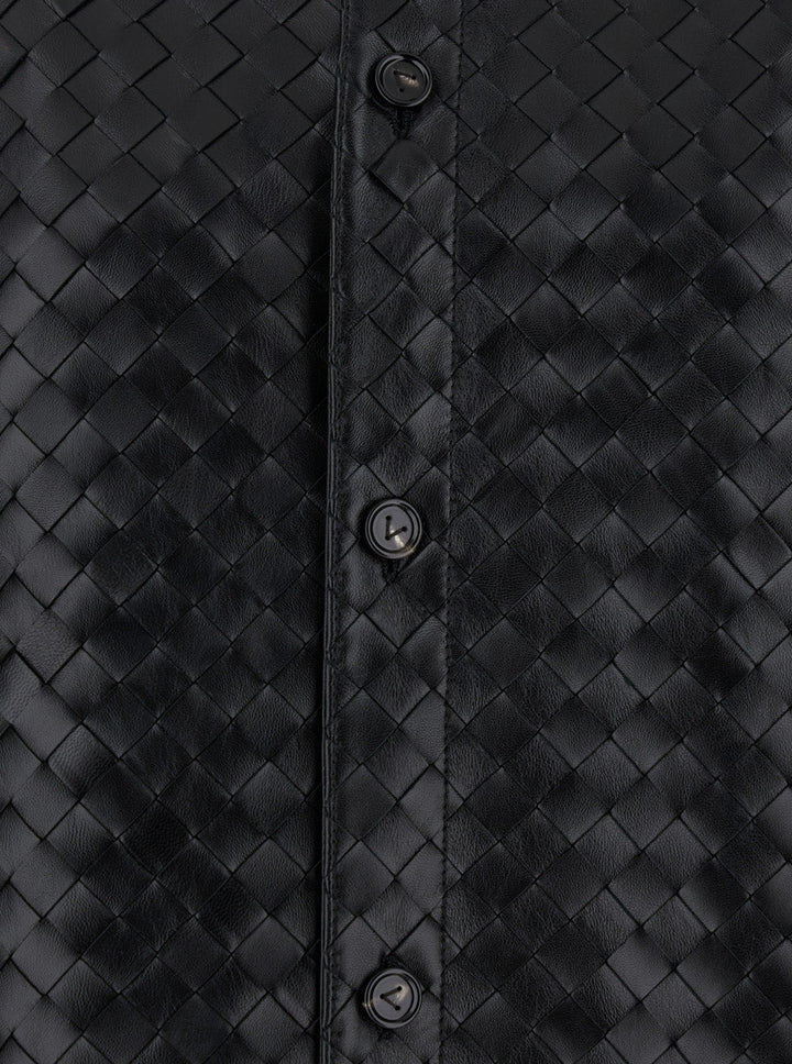 Bottega Veneta Women Black Shirt With All-Over Woven Pattern In Leather Woman